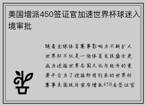 美国增派450签证官加速世界杯球迷入境审批