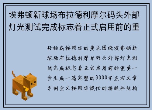 埃弗顿新球场布拉德利摩尔码头外部灯光测试完成标志着正式启用前的重要一步